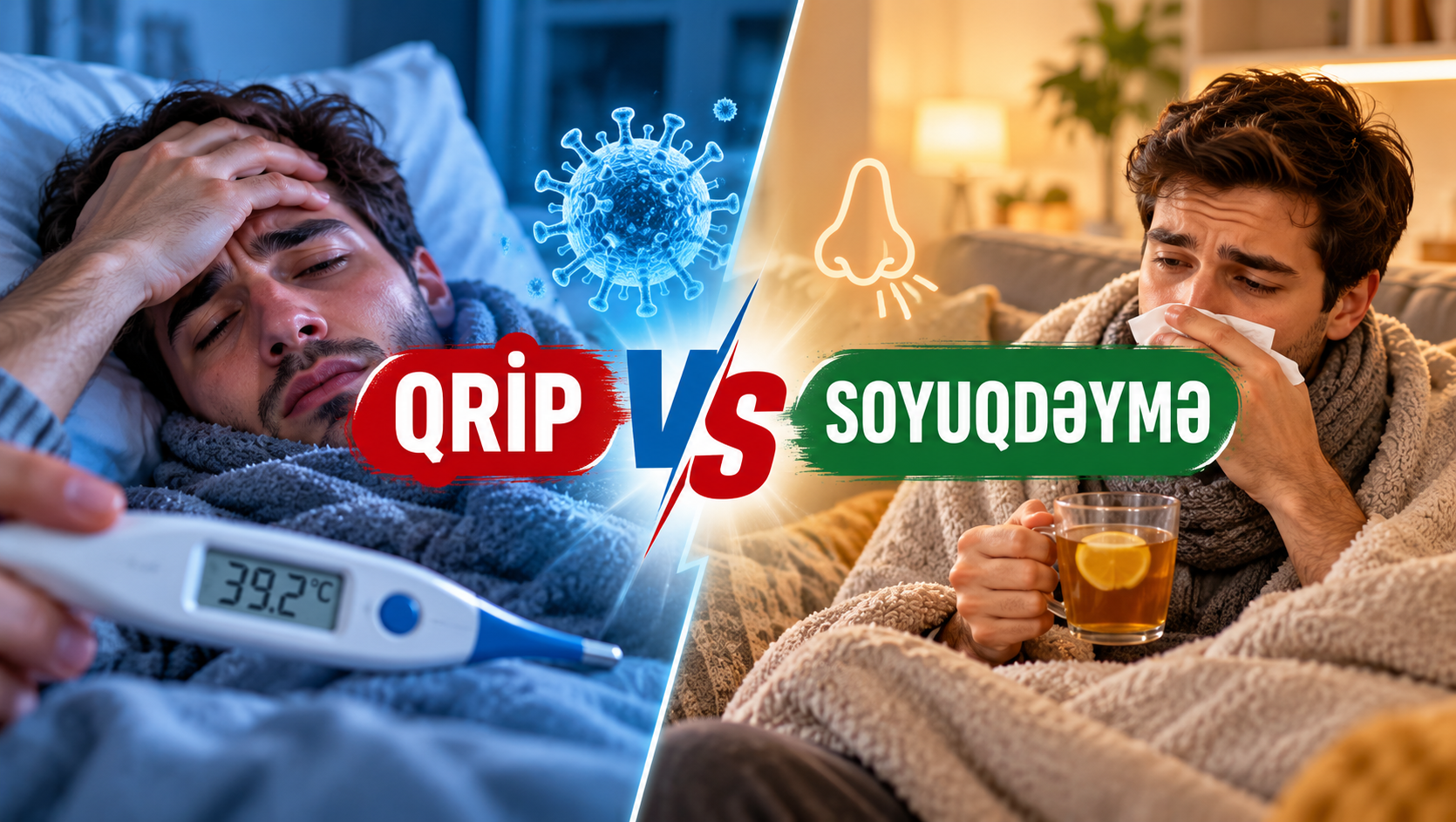 Qrip vs soyuqdəymə fərqi — qızdırma əlamətlər influenza parasetamol müalicə